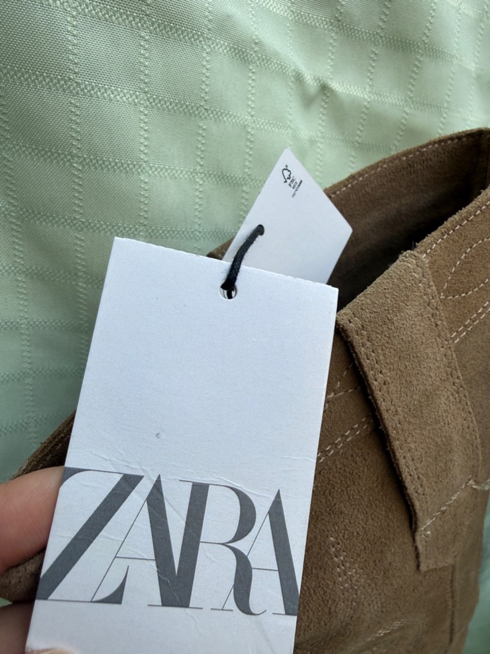New Zara Taupe Suede Knee-High Western Boots - Picture 10 of 11